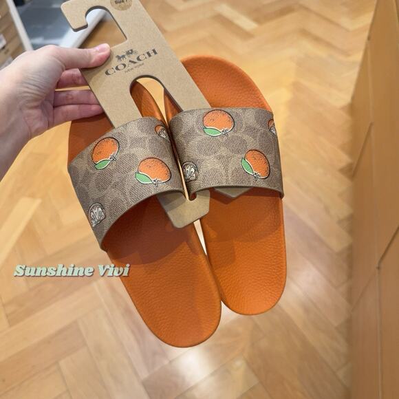 New Coach Women Udele Sport Slide Signature Canvas Fruit CAR29 Tan US 7 - Picture 4 of 8